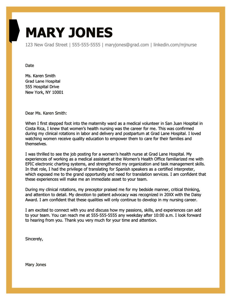 Sample new grad nurse cover letter template