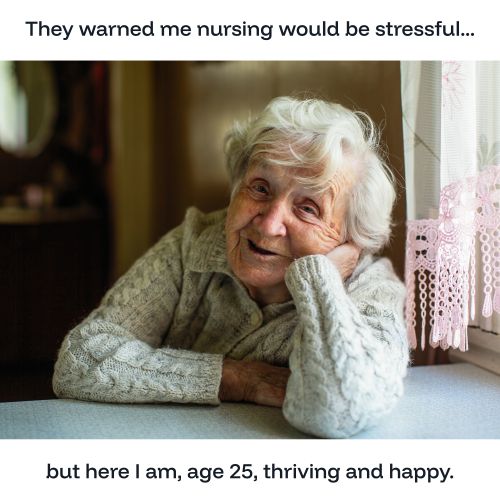 Elderly lady nurse meme.