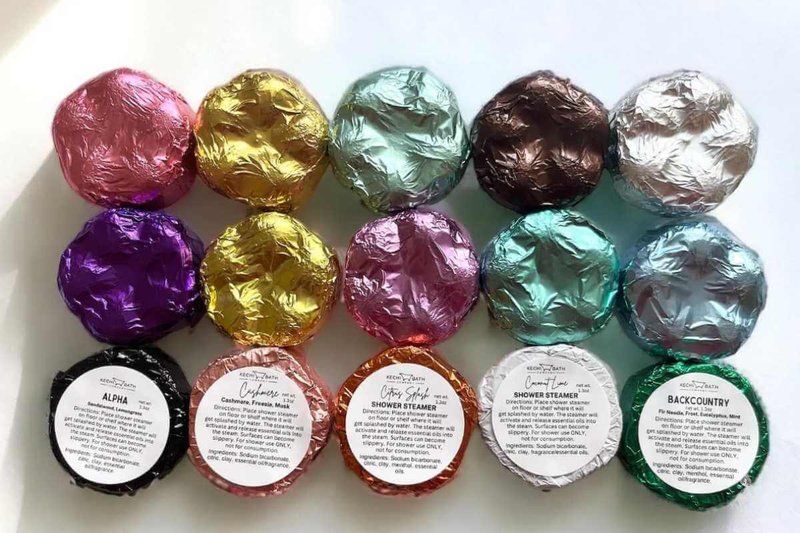 Shower steamers in a variety of colors.